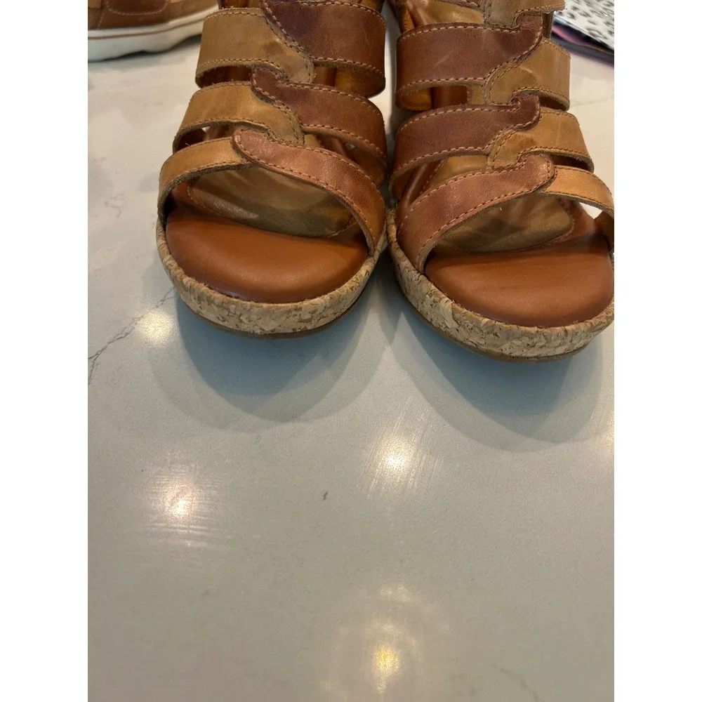 Nurture Wedge Sandals Brown Leather Strappy Cage Cork Platform Summer Shoes 7.5M